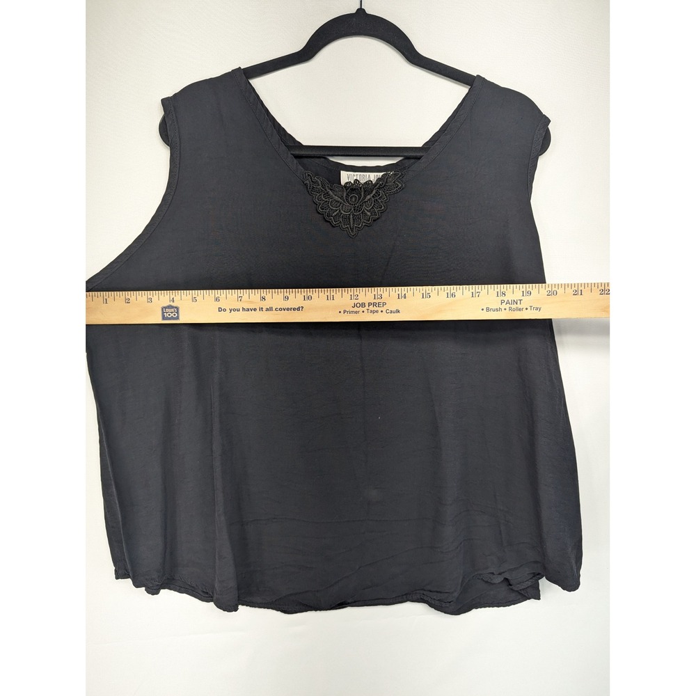 Victoria Jones Woman Black Lace Trim V Neck Sleeveless Tank Top Plus - Picture 5 of 5